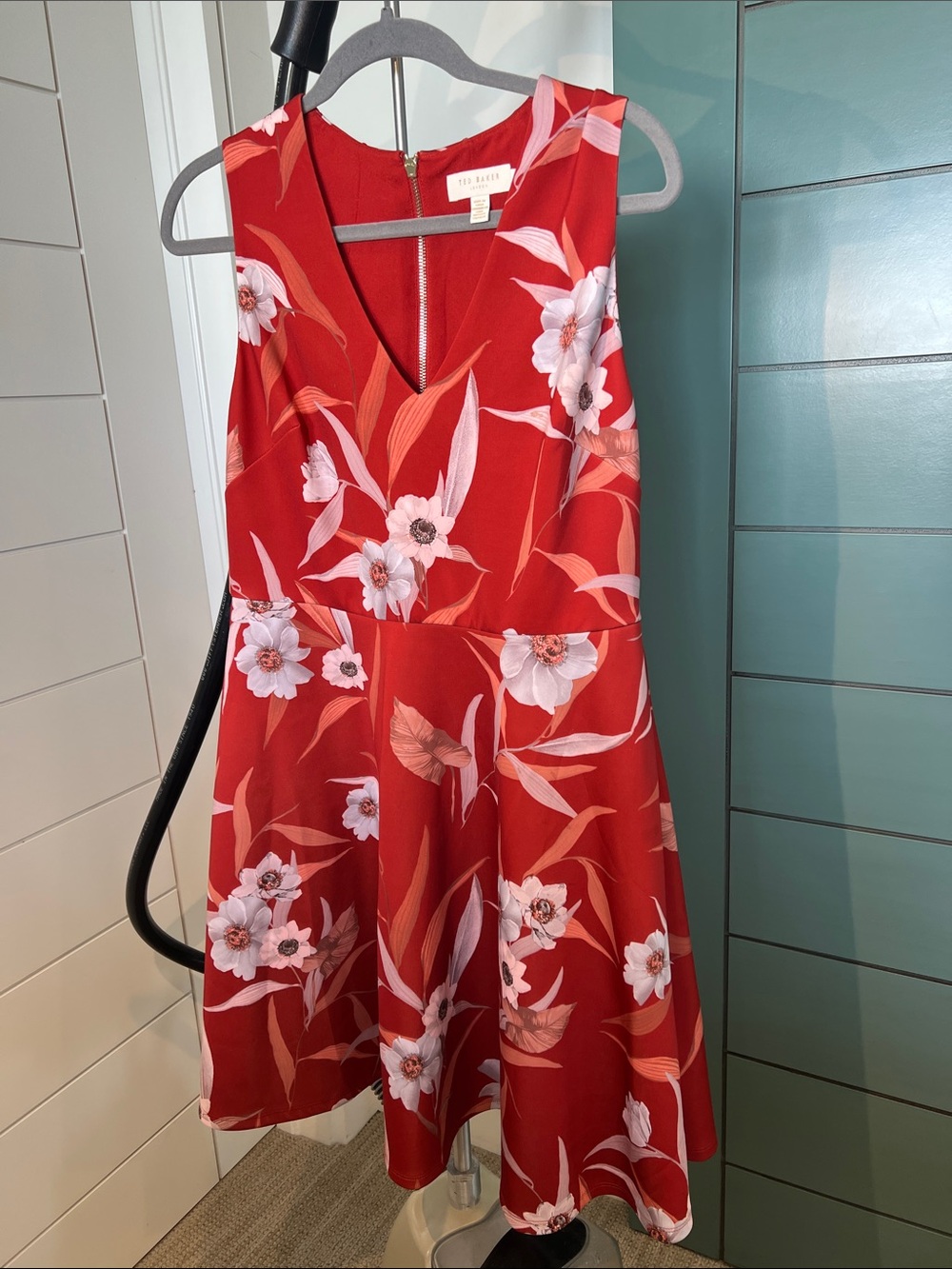 Ted Baker Red Floral V-Neck Skater Dress